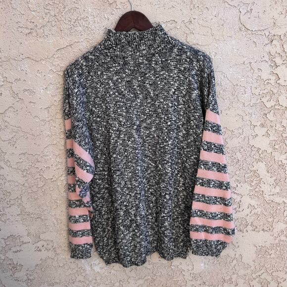 Vintage Stripe Sweater Pink And Black Marled Knit Womens L - Picture 2 of 4